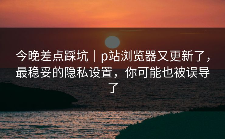 今晚差点踩坑｜p站浏览器又更新了，最稳妥的隐私设置，你可能也被误导了