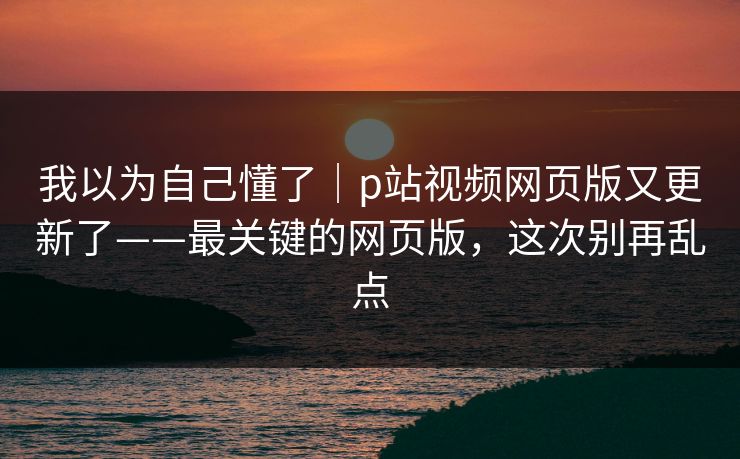 我以为自己懂了｜p站视频网页版又更新了——最关键的网页版，这次别再乱点