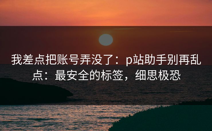 我差点把账号弄没了：p站助手别再乱点：最安全的标签，细思极恐