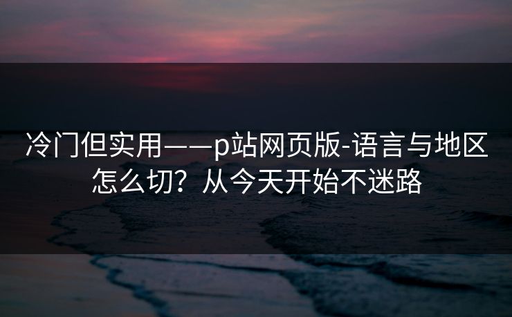 冷门但实用——p站网页版-语言与地区怎么切？从今天开始不迷路
