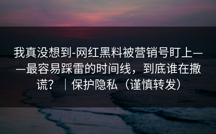 我真没想到-网红黑料被营销号盯上——最容易踩雷的时间线，到底谁在撒谎？｜保护隐私（谨慎转发）