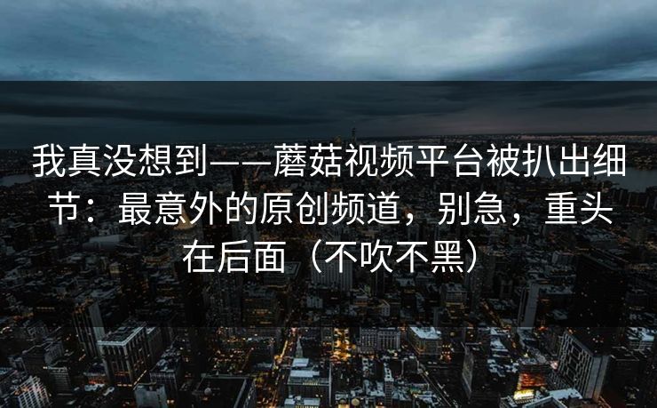我真没想到——蘑菇视频平台被扒出细节：最意外的原创频道，别急，重头在后面（不吹不黑）